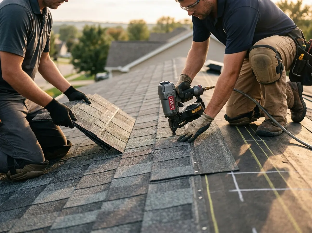 Professional roofer working on a residential roof in Black Forest